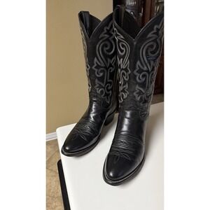 Justin Men's Black Round Toe‎ London Calfskin Leather Western Cowboy Boots 7.5D